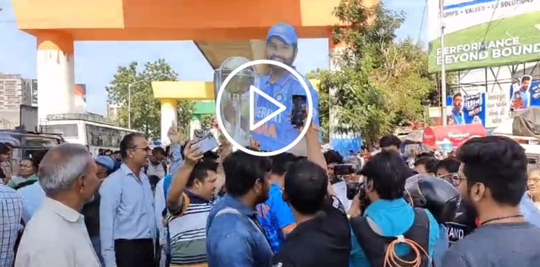 [Watch] Fans Gather Outside Narendra Modi Stadium With Rohit Sharma's Lifelike Cutout